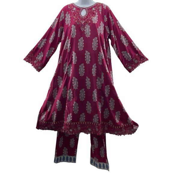 Bin Saeed Size M 2 Piece Embroidered KHADDAR Pakistani Stitched Burgundy Red - Picture 1 of 15